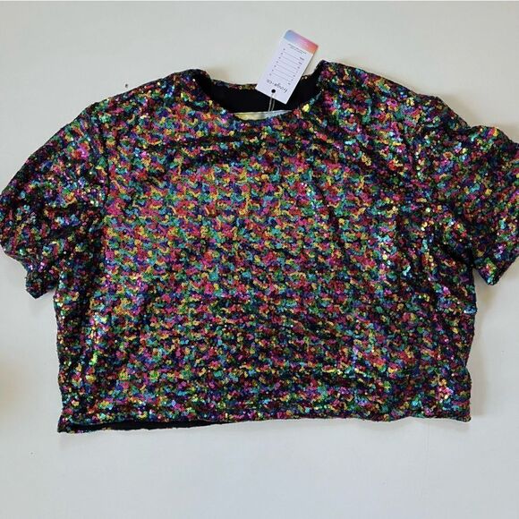 Fringe & Co NWT Rainbow Sequin Crop Top XXXL - Picture 8 of 10
